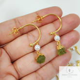 Natural Raw Peridot Earrings, Gold Plated Gemstone Earring, August Birthstone, Raw Stone Jewelry, Raw Crystal Earrings, Summer Jewelry, Gift